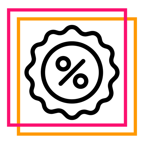 An icon with a percentage sign in the middle, indicating that you can leave reviews for money off leaving an honest review of your order gets you money off for your next order of glueless lace wigs or press on nails