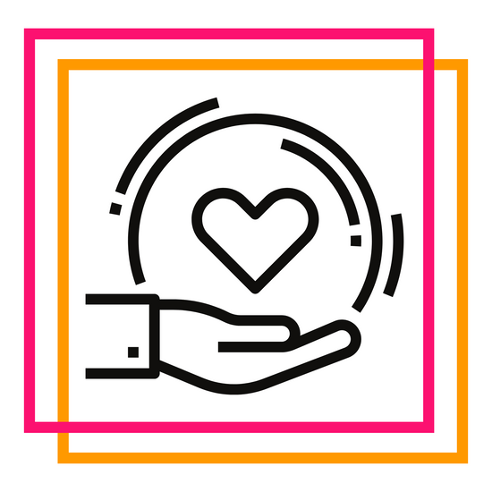 an icon of a hand with a heart in it, indicating that the glueless wigs and press on nails ordered on this site are made to order with care