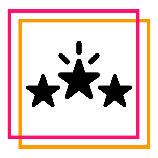 An icon with 3 stars surrounded by orange and white rectangles indicating that there are popular styles available for the glueless lace wigs and press on nails, there are classic and seasonal looks to be able to switch up your style